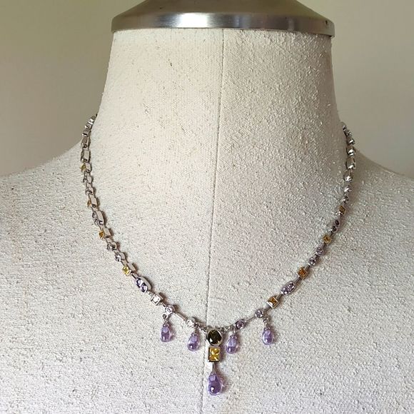 Sterling Silver 925 RP CZ Stones Crystal Lavaliere Statement Necklace 18 1/2" - Picture 12 of 12